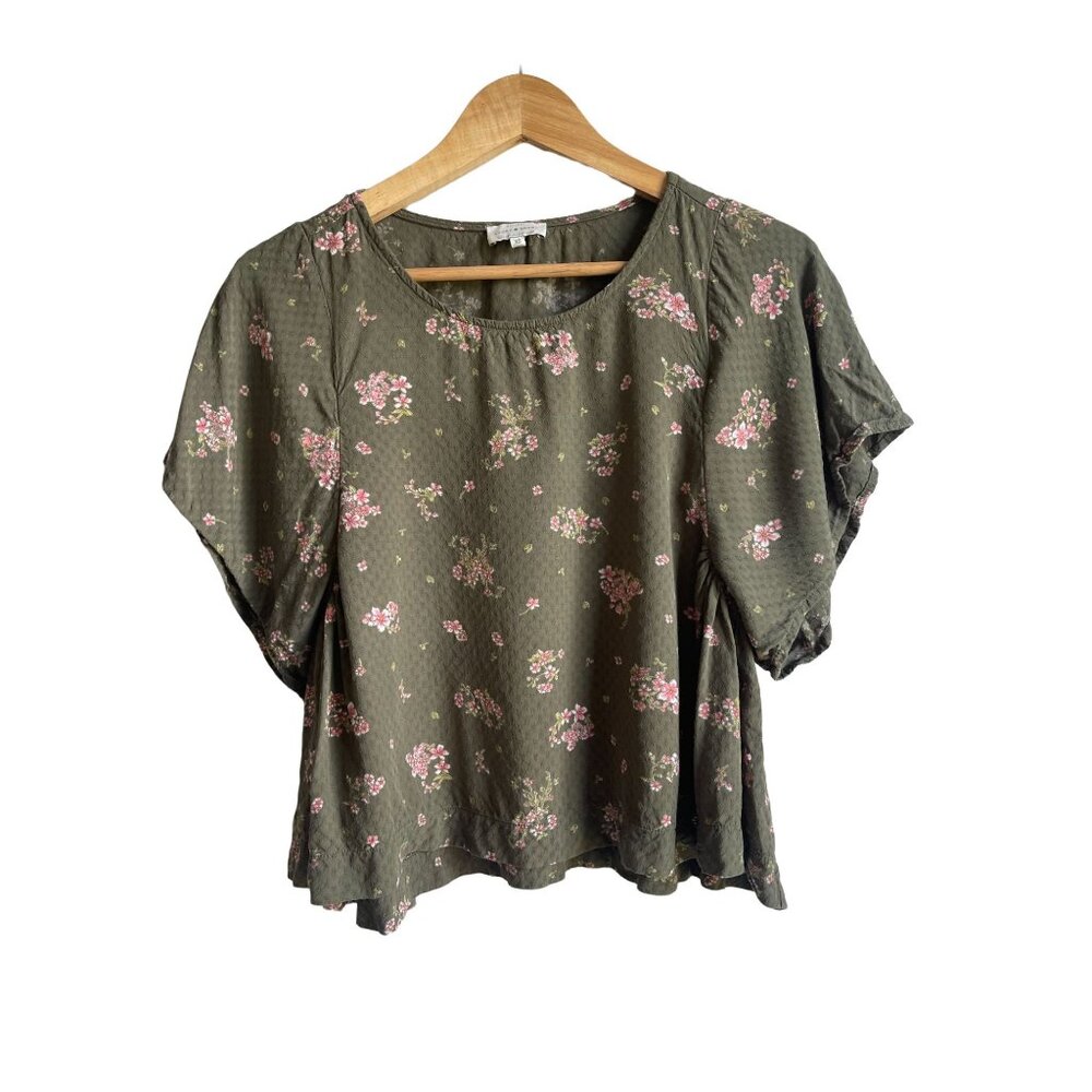 Lucky Brand Peasant Top Green Floral Peasant Prairie Boho Size XS
